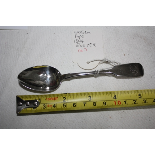 1151 - Exeter silver teaspoon William Pope 1844 14.7 grammes