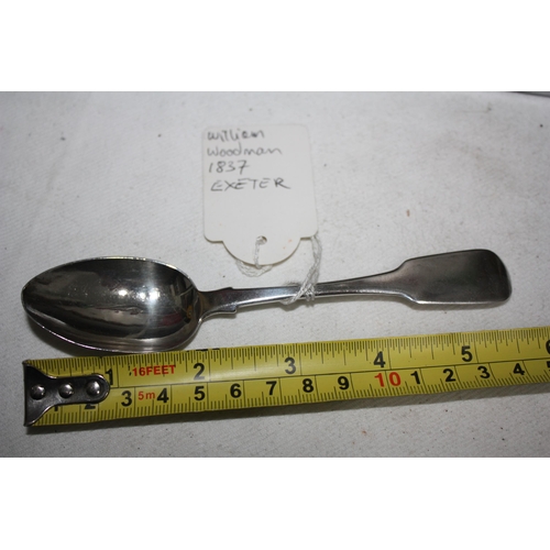 1152 - Silver teaspoon William Woodman Exeter 1837 21.2 grammes