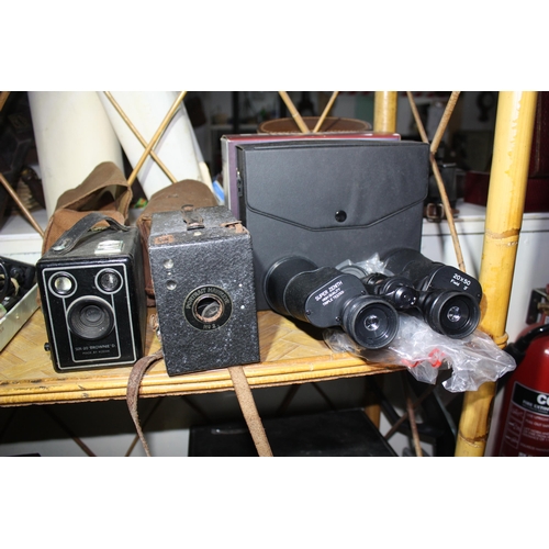 1281 - Pair cased Super Zenith 20 x 50 binoculars & 2 Brownie cameras