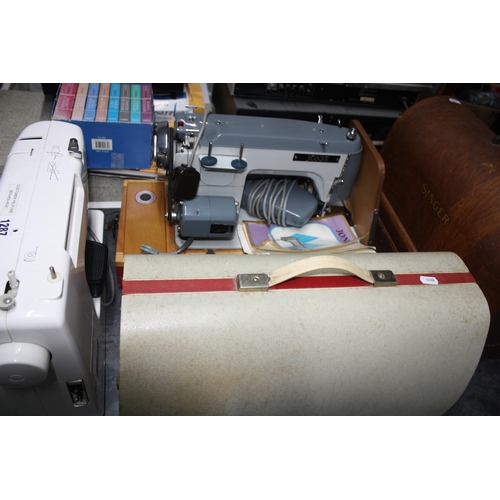 1288 - Jones Model 586 electric sewing machine with case, lead & pedal