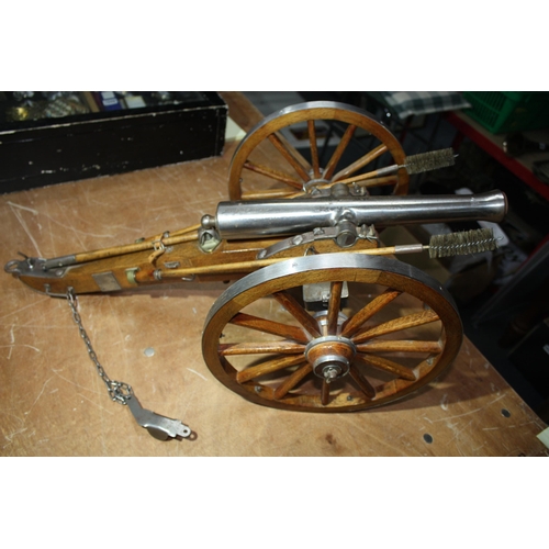 1318 - Spanish wood & metal model cannon 28 1/4