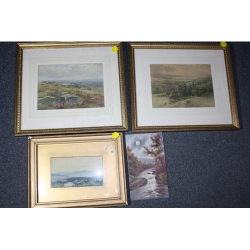 1333 - 2 moorland watercolours & 2 others tallest 7