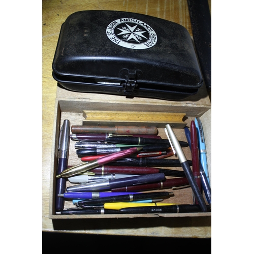 1375 - Quantity fountain pens, St Johns Ambulance First Aid kit etc