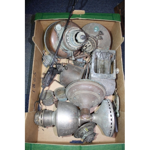 1441 - Chrome oil lamp, brass blow torch etc