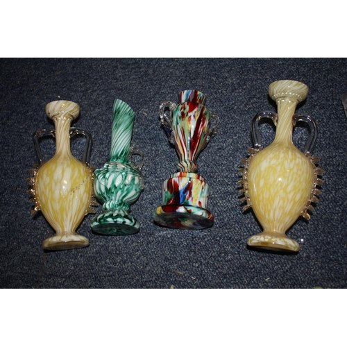 1444 - Box coloured glass vases, carnival glass bowls