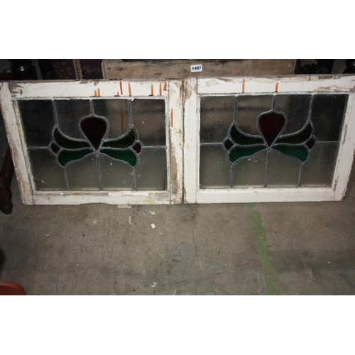 1488 - Pair stained glass panels 16 1/2