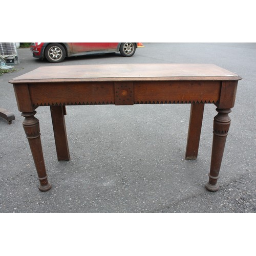 1494 - Oak single drawer hall table with decorative frieze 29