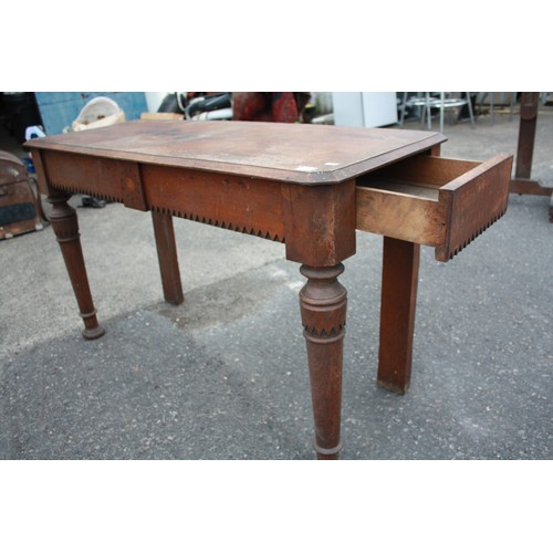 1494 - Oak single drawer hall table with decorative frieze 29