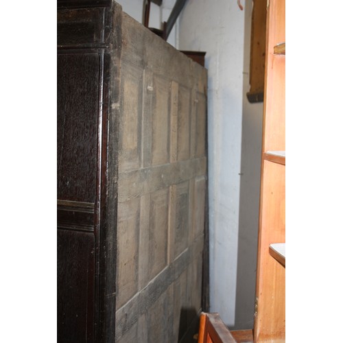 1470 - Antique oak clipped & pegged cupboard with 2 drawers with key