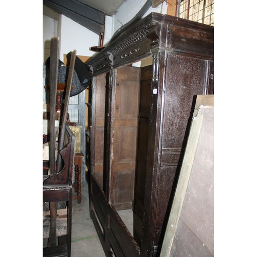 1470 - Antique oak clipped & pegged cupboard with 2 drawers with key