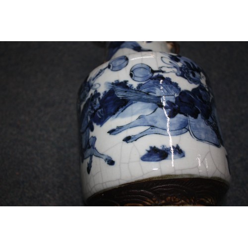 525 - Chinese blue & white crackle vase with warrior scenes 14