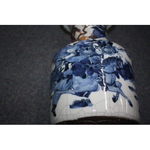 525 - Chinese blue & white crackle vase with warrior scenes 14