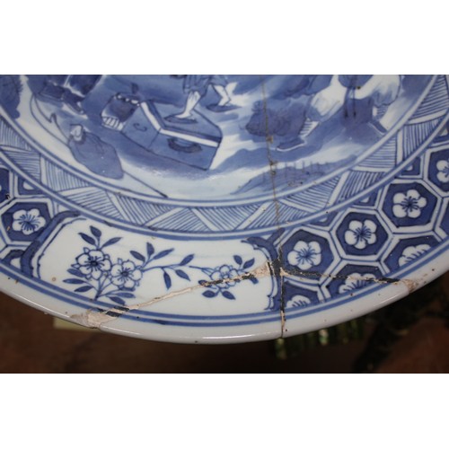 837 - Japanese blue & white Imari dish with performers- 14 3/4