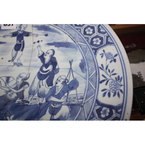 837 - Japanese blue & white Imari dish with performers- 14 3/4