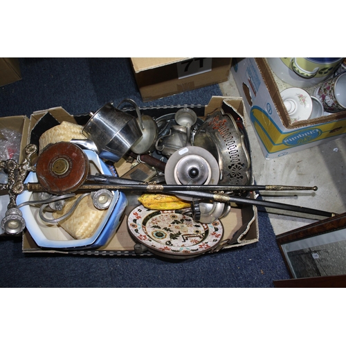 456 - Box plated ware, surveyors tape etc