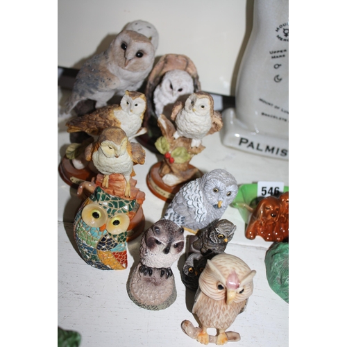 549 - Assorted china & resin Owls etc tallest 6