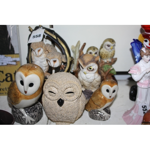 558 - 6 assorted Owl figures- tallest 9