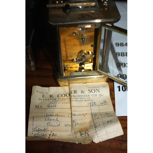 984 - Matthew Norman London brass carriage clock with key 4 1/2