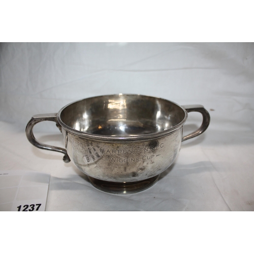 1237 - Silver engraved 2 handled bowl dia. 6 1/2