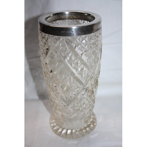 1239 - Silver rimmed glass vase 7 3/4