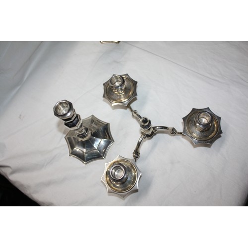 1236 - Pair heavy silver 3 branch candelabra 10 1/2