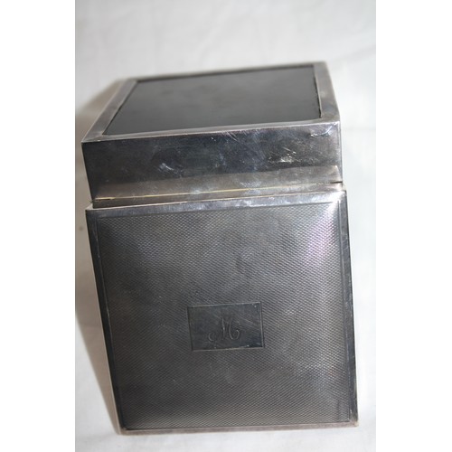 1238 - Silver engine turned cigarette box with inscription 3 1/4