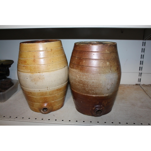 1518 - 2 stoneware barrels 10 1/2