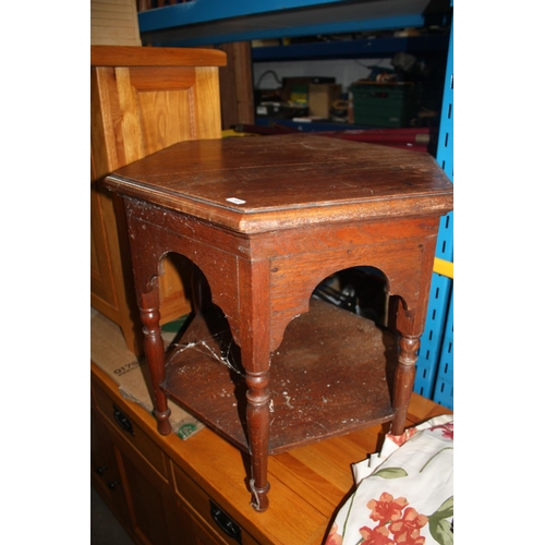 1800 - Oak octagonal 2 tier table- top faded 20 1/2