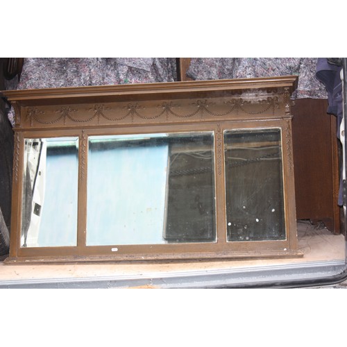 1485 - Large stained wood overmantel mirror 30 1/2