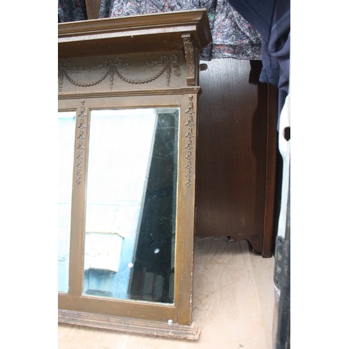 1485 - Large stained wood overmantel mirror 30 1/2