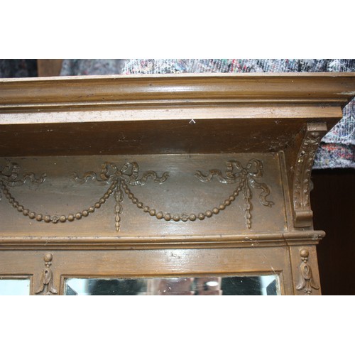 1485 - Large stained wood overmantel mirror 30 1/2