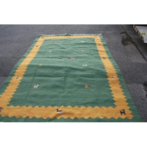 1901 - Indian green ground woolen Durrie 3 metre 10 x 2 metre 10