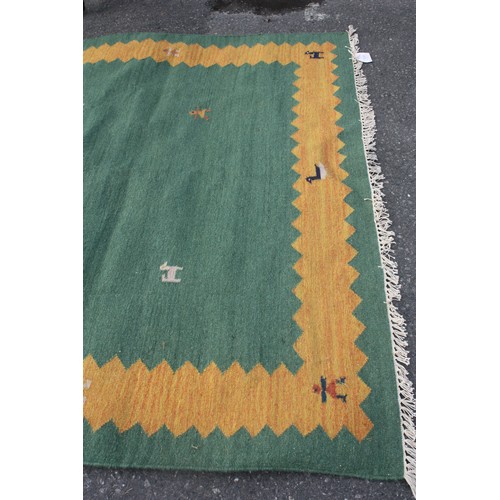 1901 - Indian green ground woolen Durrie 3 metre 10 x 2 metre 10