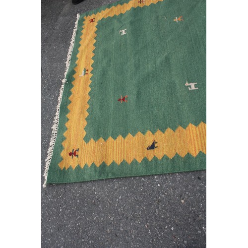 1901 - Indian green ground woolen Durrie 3 metre 10 x 2 metre 10