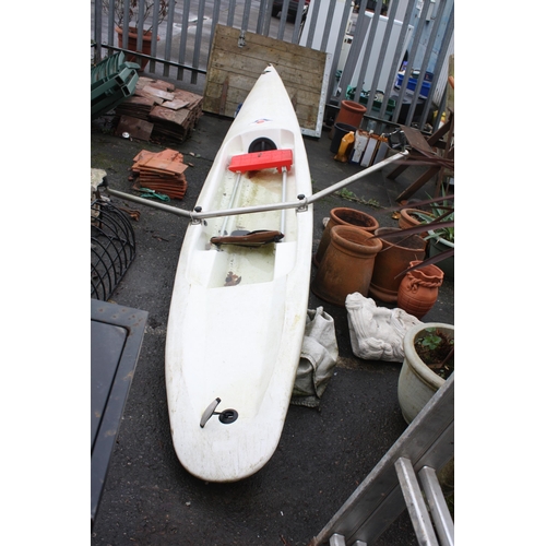 2 - Virus boats plastic single training rowing scull in good working order with riggers, sliding seat & ... 