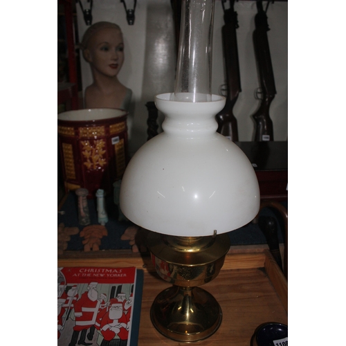 1109 - Brass oil lamp with chimney & shade 24