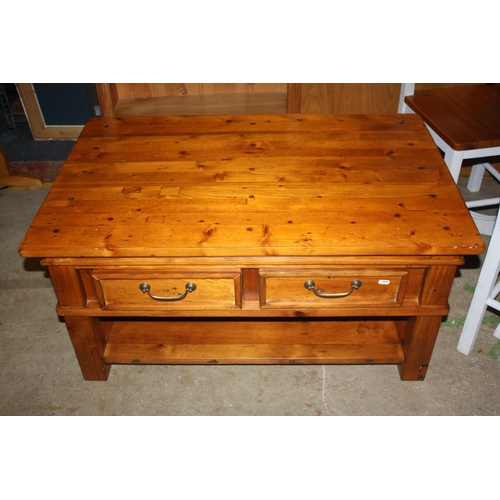 1436 - 2 drawer pine coffee table 19 1/2