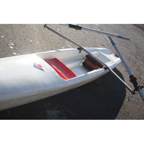 2 - Virus boats plastic single training rowing scull in good working order with riggers, sliding seat & ... 