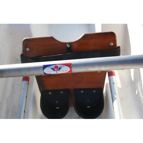 2 - Virus boats plastic single training rowing scull in good working order with riggers, sliding seat & ... 