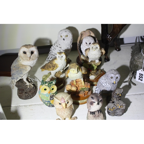 565 - Assorted china & resin Owls etc tallest 6