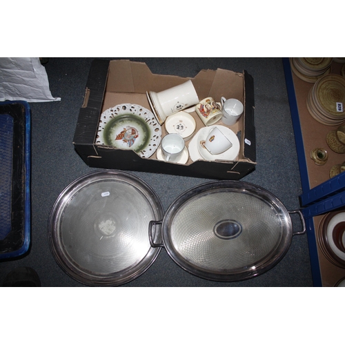 832 - Commemorative ware, plated trays etc