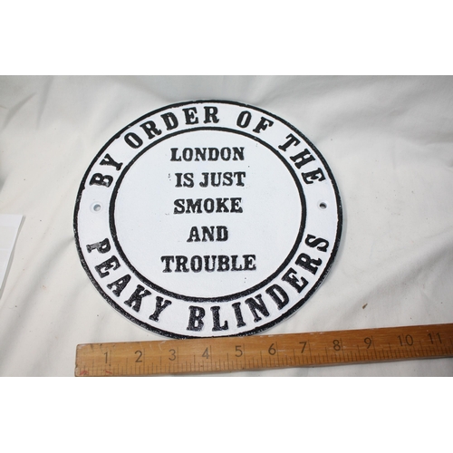 991 - Iron circular Peaky Blinders plaque 9 1/2