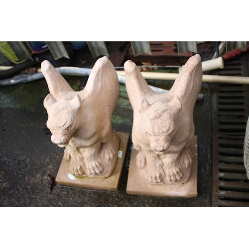 135 - Pair concrete gargoyles 13 1/2