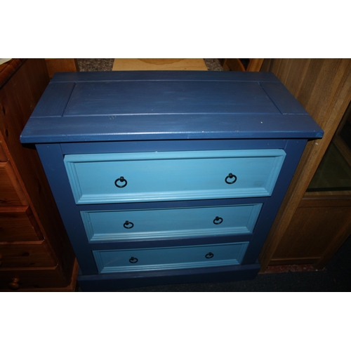 1696 - Blue painted 3 drawer chest 33