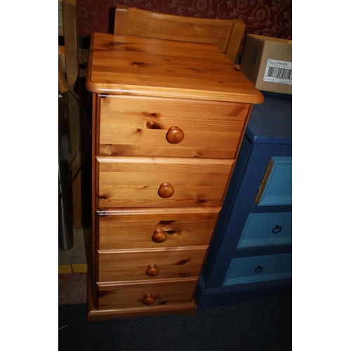 1697 - Narrow pine 5 drawer chest 38