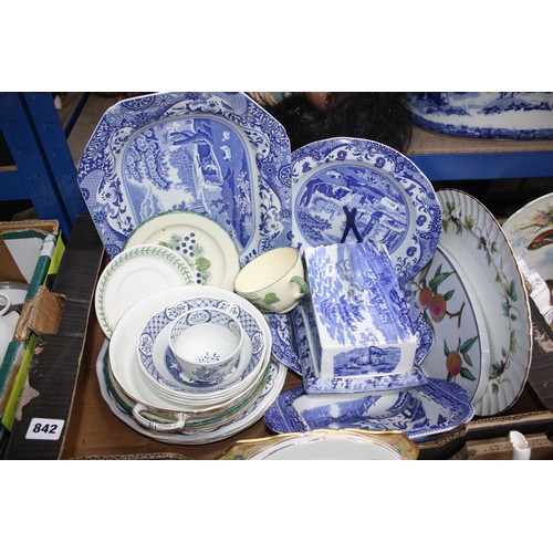 842 - Box blue & white china, Spodes Italian clock etc- odd chip/crack