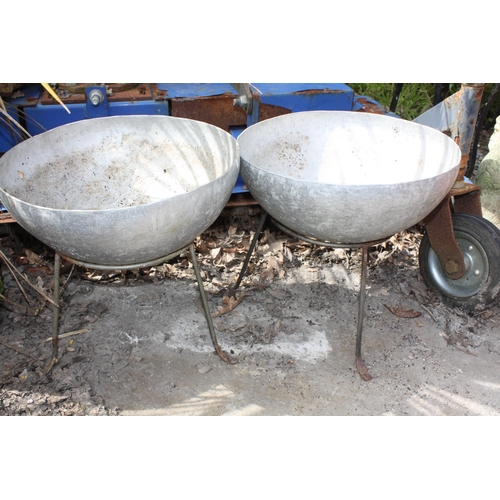 23 - Pair aluminium planters on stands 14