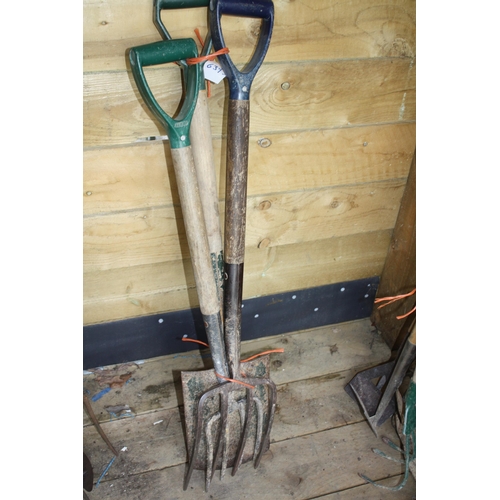 214 - 2 garden forks & spade