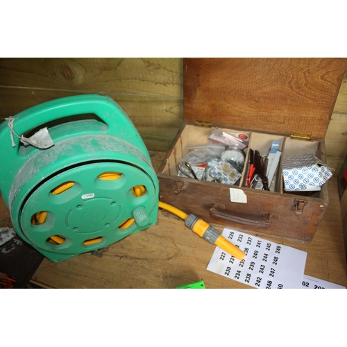 227 - Hose reel- untested & box miscellanea