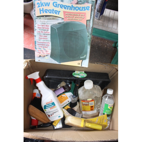 333 - Greenhouse heater, white spirit, paint brushes etc